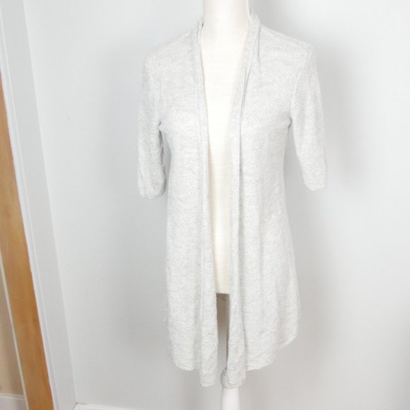 Eileen Fisher Grey Short Sleeve Lightweight LinenOpen Cardigan Sweater Small - Picture 1 of 12
